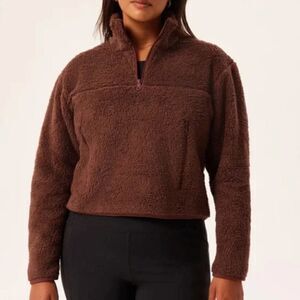 Girlfriend Collective Teddy Recycled Half Zip Fleece Cropped Medium